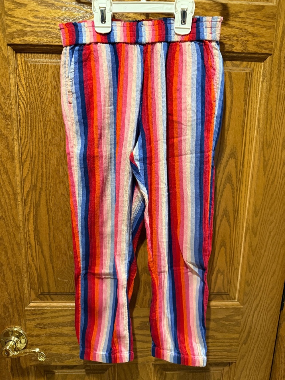 EUC JCrew Red, White & Blue Gauzy Girls Crop Pant